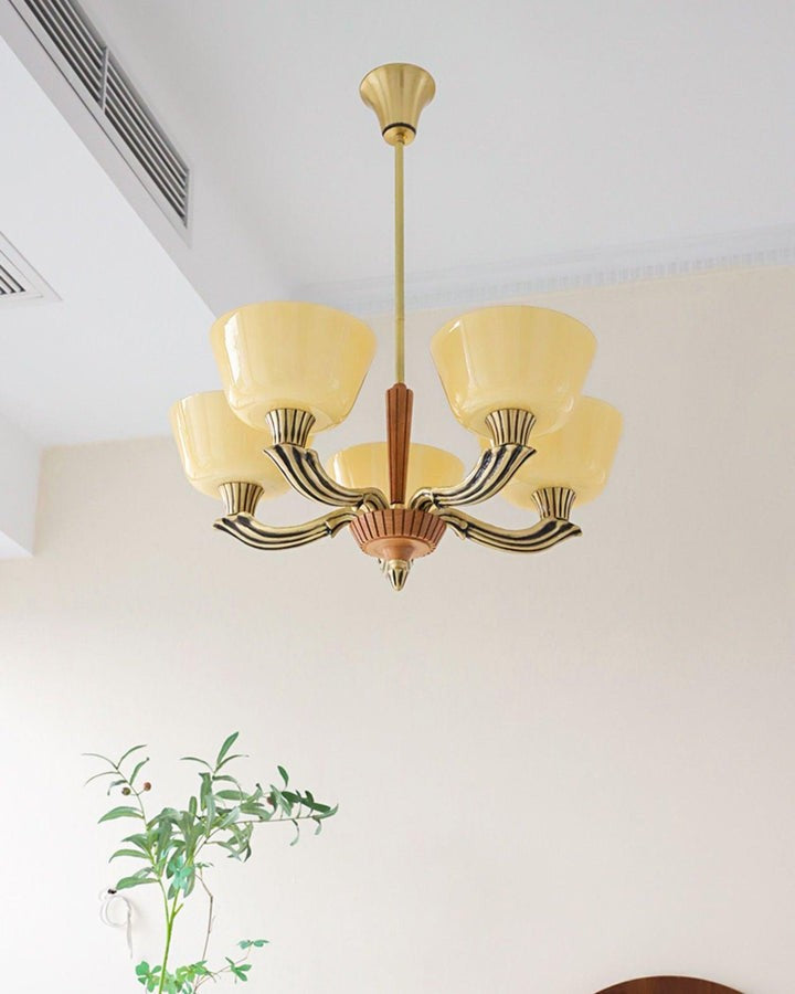 Modern Glass & Brass Hurricane-Style Ceiling Chandelier