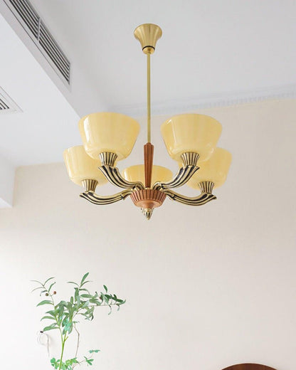 Modern Glass & Brass Hurricane-Style Ceiling Chandelier