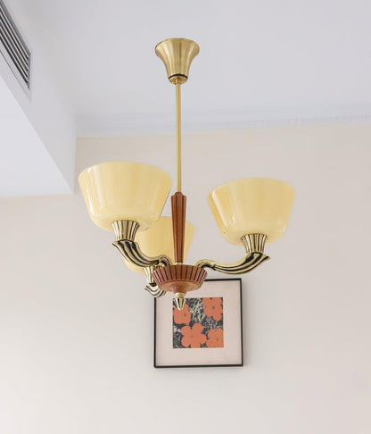 Modern Glass & Brass Hurricane-Style Ceiling Chandelier