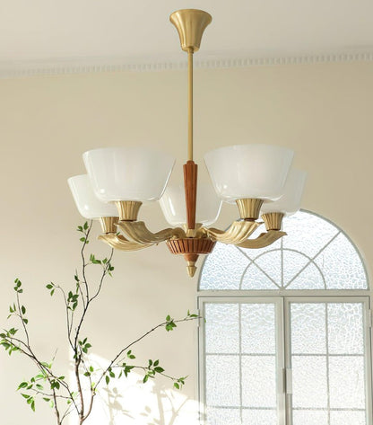 Modern Glass & Brass Hurricane-Style Ceiling Chandelier