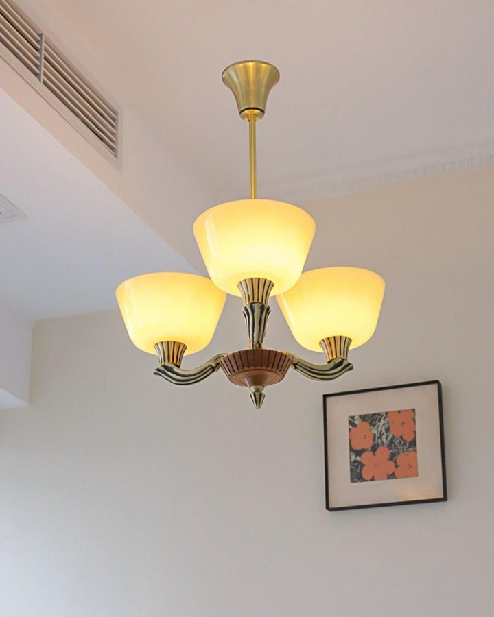 Modern Glass & Brass Hurricane-Style Ceiling Chandelier