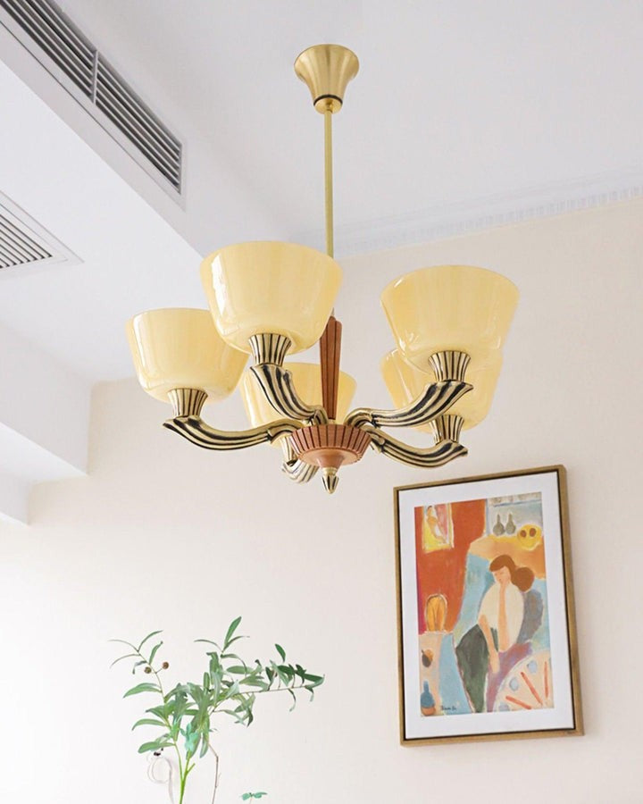 Modern Glass & Brass Hurricane-Style Ceiling Chandelier