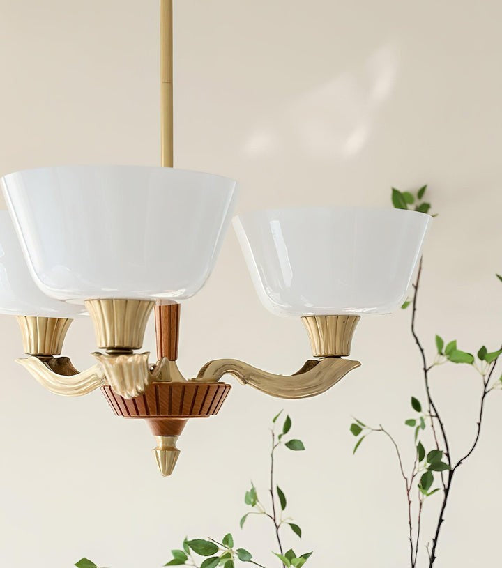 Modern Glass & Brass Hurricane-Style Ceiling Chandelier