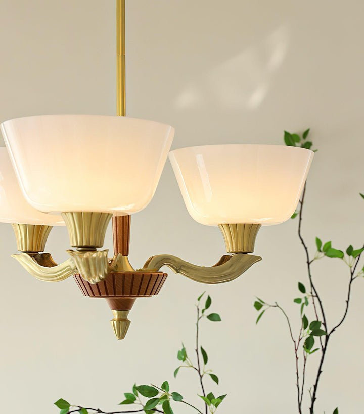 Modern Glass & Brass Hurricane-Style Ceiling Chandelier