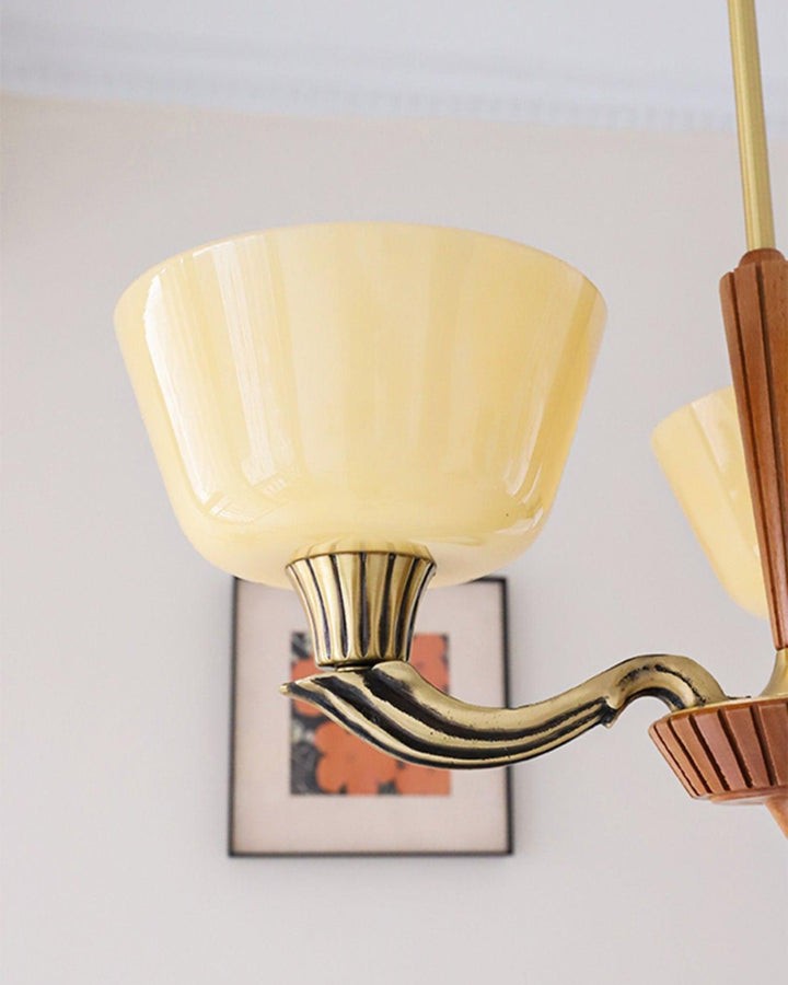 Modern Glass & Brass Hurricane-Style Ceiling Chandelier