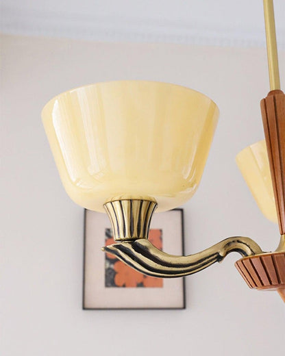 Modern Glass & Brass Hurricane-Style Ceiling Chandelier