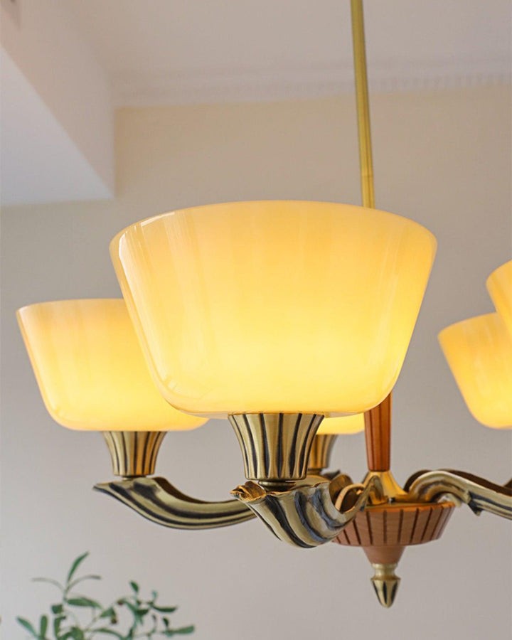 Modern Glass & Brass Hurricane-Style Ceiling Chandelier