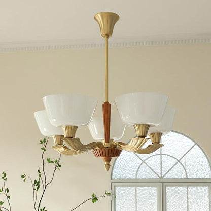 Modern Glass & Brass Hurricane-Style Ceiling Chandelier