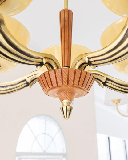 Modern Glass & Brass Hurricane-Style Ceiling Chandelier
