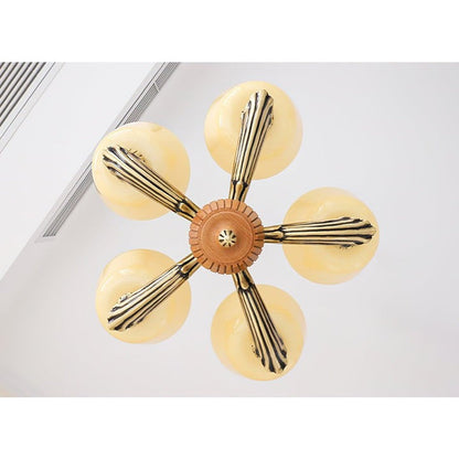 Modern Glass & Brass Hurricane-Style Ceiling Chandelier