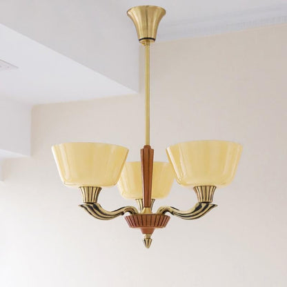Modern Glass & Brass Hurricane-Style Ceiling Chandelier