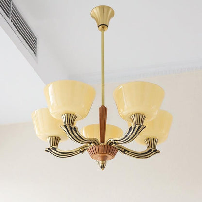 Modern Glass & Brass Hurricane-Style Ceiling Chandelier