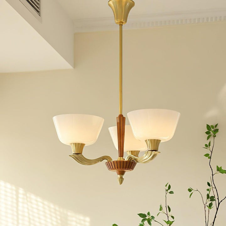 Modern Glass & Brass Hurricane-Style Ceiling Chandelier