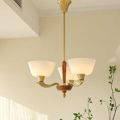 Modern Glass & Brass Hurricane-Style Ceiling Chandelier