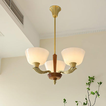 Modern Glass & Brass Hurricane-Style Ceiling Chandelier