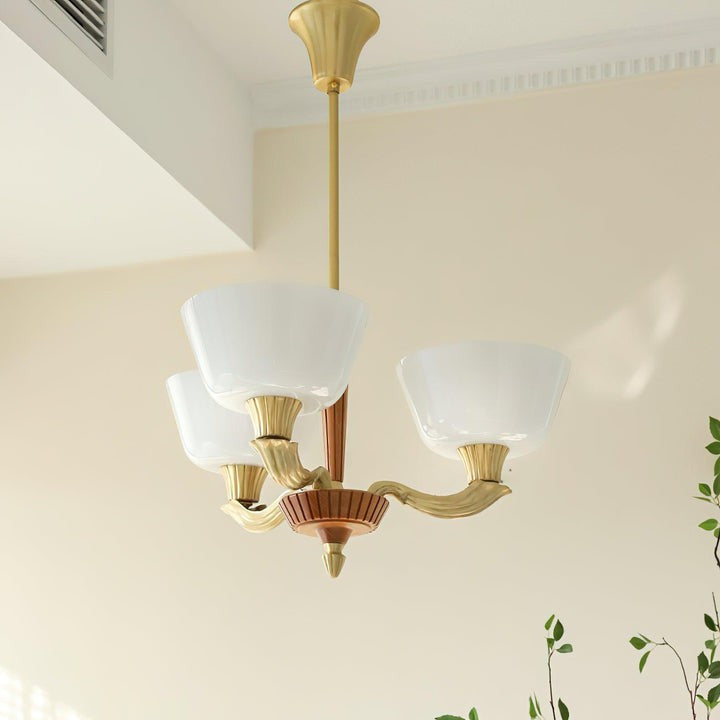 Modern Glass & Brass Hurricane-Style Ceiling Chandelier