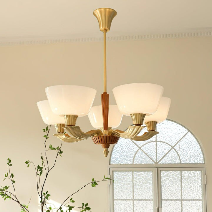 Modern Glass & Brass Hurricane-Style Ceiling Chandelier