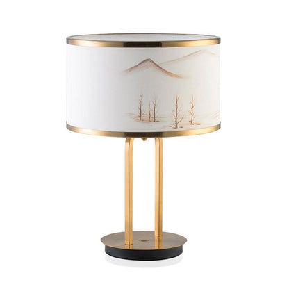 Modern Gold Table Lamp with Geometric Accents and White Shade