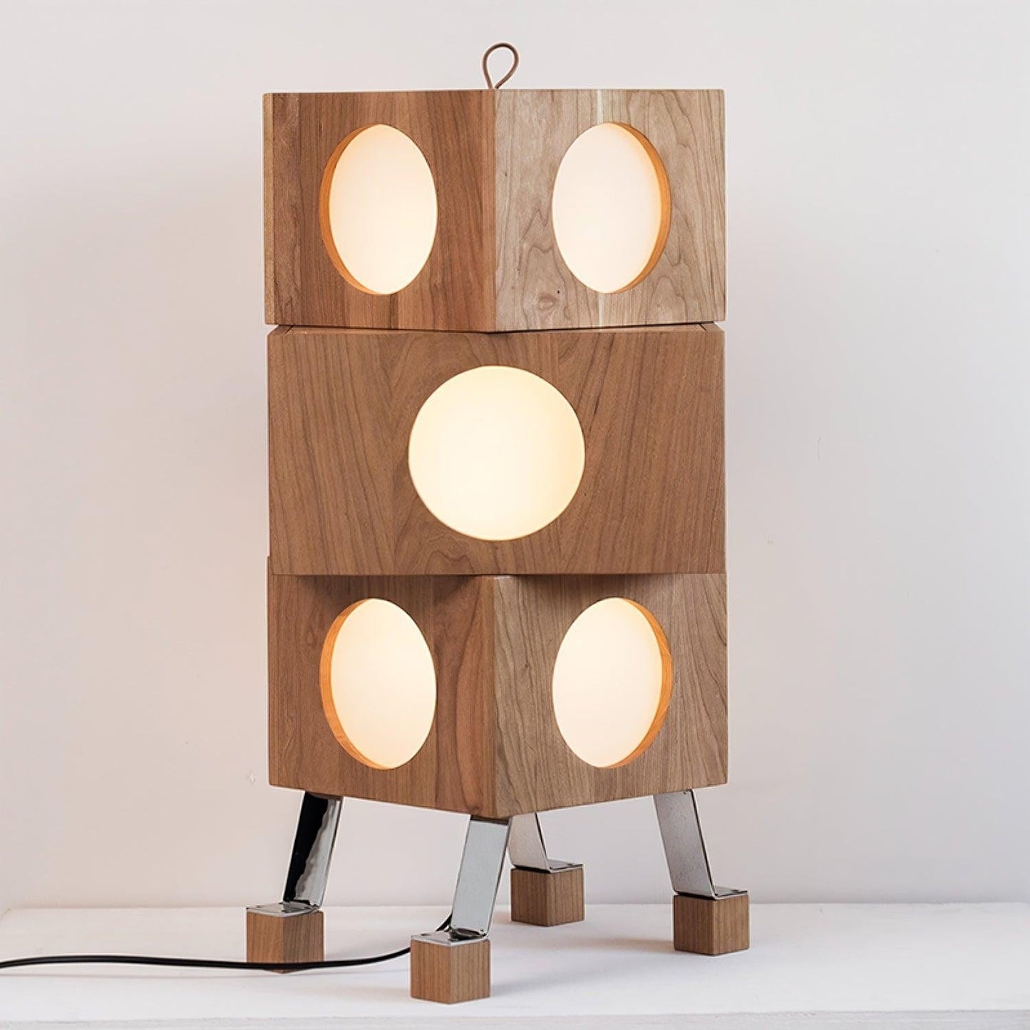 Modern Robotic Cherry Wood Floor Lamp