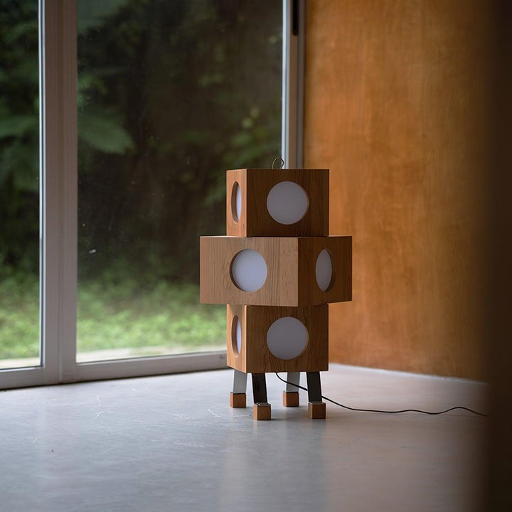 Modern Robotic Cherry Wood Floor Lamp