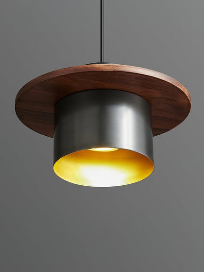 Modern Walnut & Brass LED Pendant Light