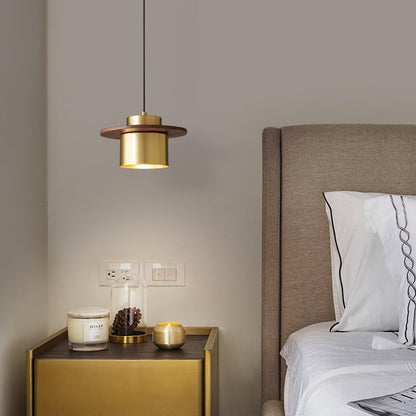 Modern Walnut & Brass LED Pendant Light
