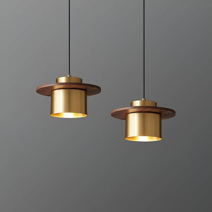 Modern Walnut & Brass LED Pendant Light
