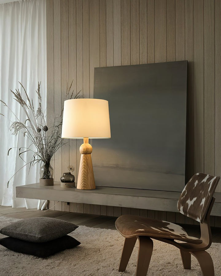 Modern Wood and Metal Table Lamp with Fabric Shade