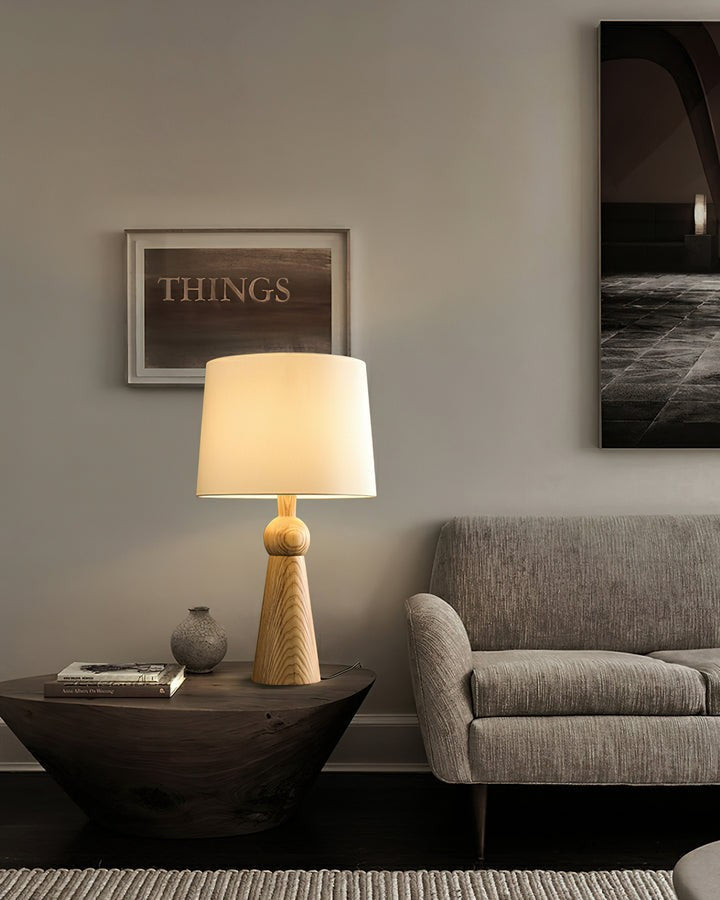 Modern Wood and Metal Table Lamp with Fabric Shade