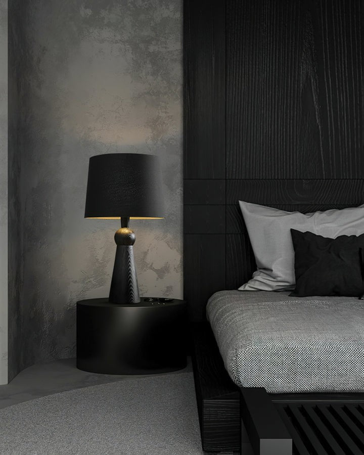 Modern Wood and Metal Table Lamp with Fabric Shade