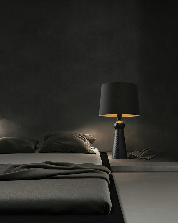 Modern Wood and Metal Table Lamp with Fabric Shade