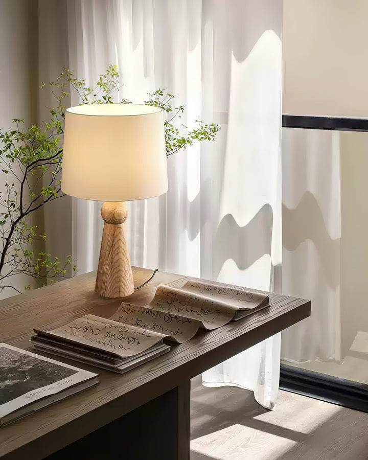 Modern Wood and Metal Table Lamp with Fabric Shade