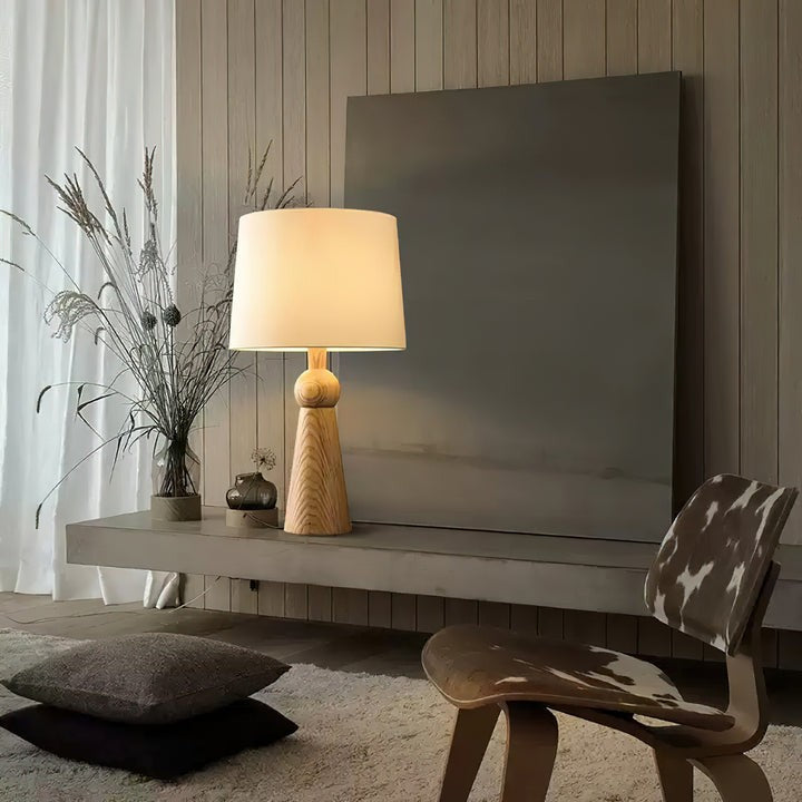 Modern Wood and Metal Table Lamp with Fabric Shade