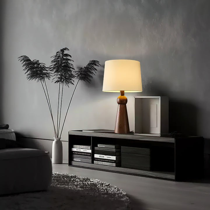 Modern Wood and Metal Table Lamp with Fabric Shade