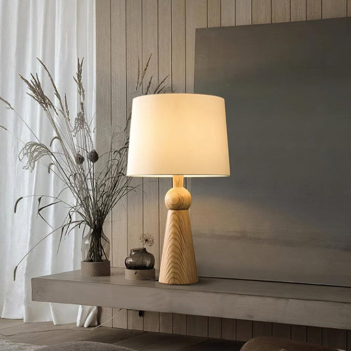 Modern Wood and Metal Table Lamp with Fabric Shade