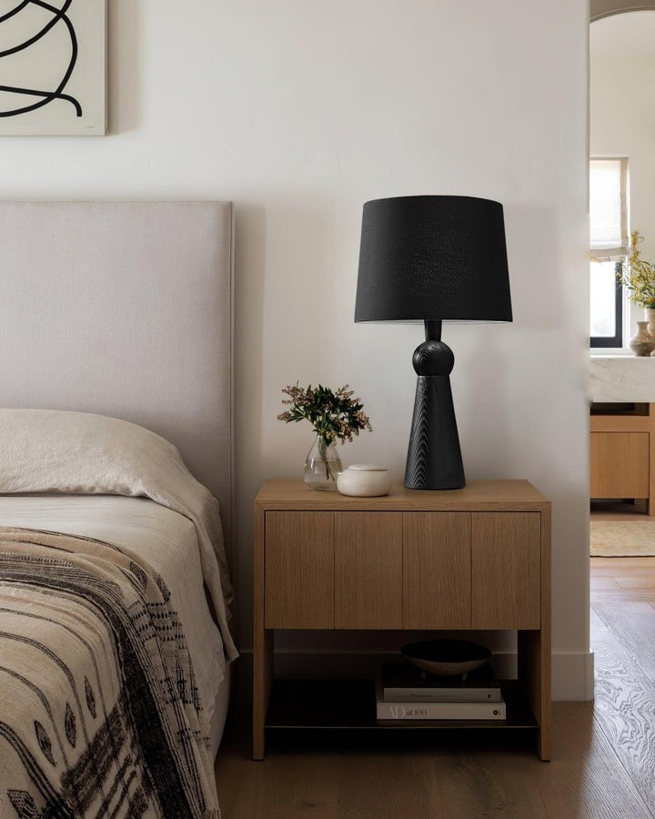 Modern Wood and Metal Table Lamp with Fabric Shade
