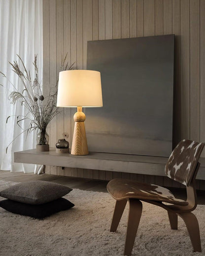 Modern Wood and Metal Table Lamp with Fabric Shade