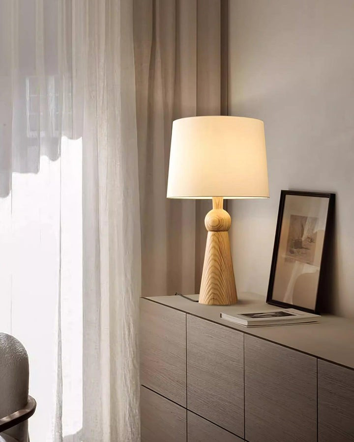 Modern Wood and Metal Table Lamp with Fabric Shade