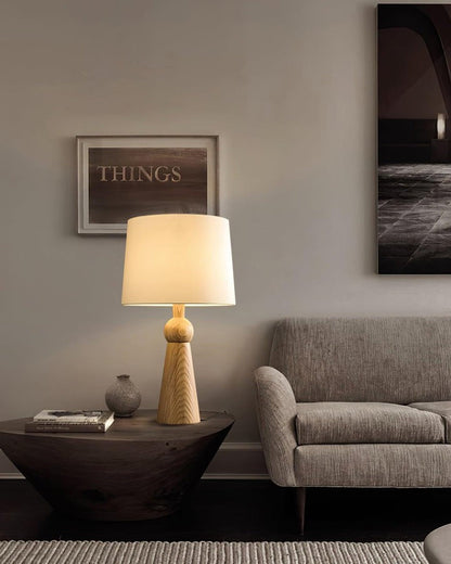 Modern Wood and Metal Table Lamp with Fabric Shade