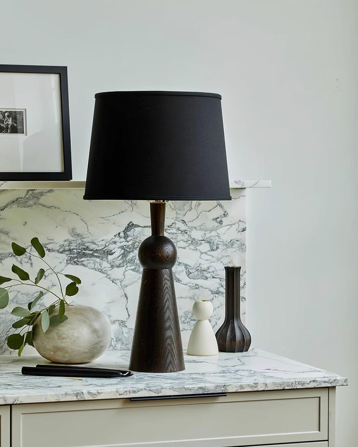 Modern Wood and Metal Table Lamp with Fabric Shade