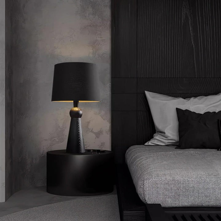 Modern Wood and Metal Table Lamp with Fabric Shade