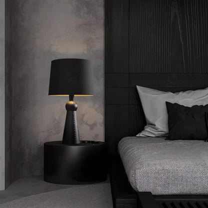 Modern Wood and Metal Table Lamp with Fabric Shade