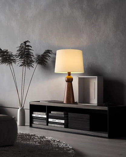Modern Wood and Metal Table Lamp with Fabric Shade