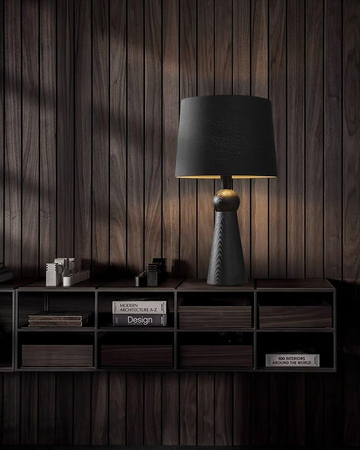 Modern Wood and Metal Table Lamp with Fabric Shade
