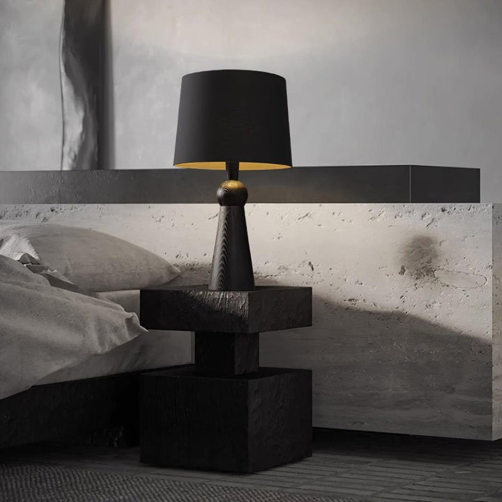 Modern Wood and Metal Table Lamp with Fabric Shade