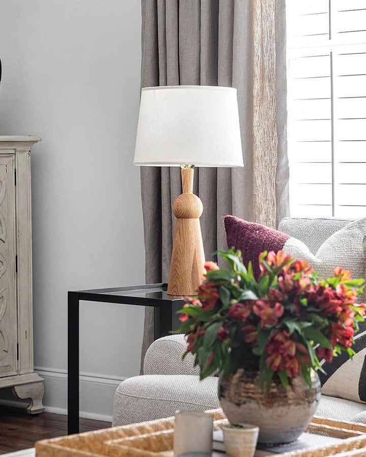 Modern Wood and Metal Table Lamp with Fabric Shade
