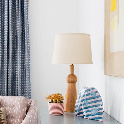 Modern Wood and Metal Table Lamp with Fabric Shade
