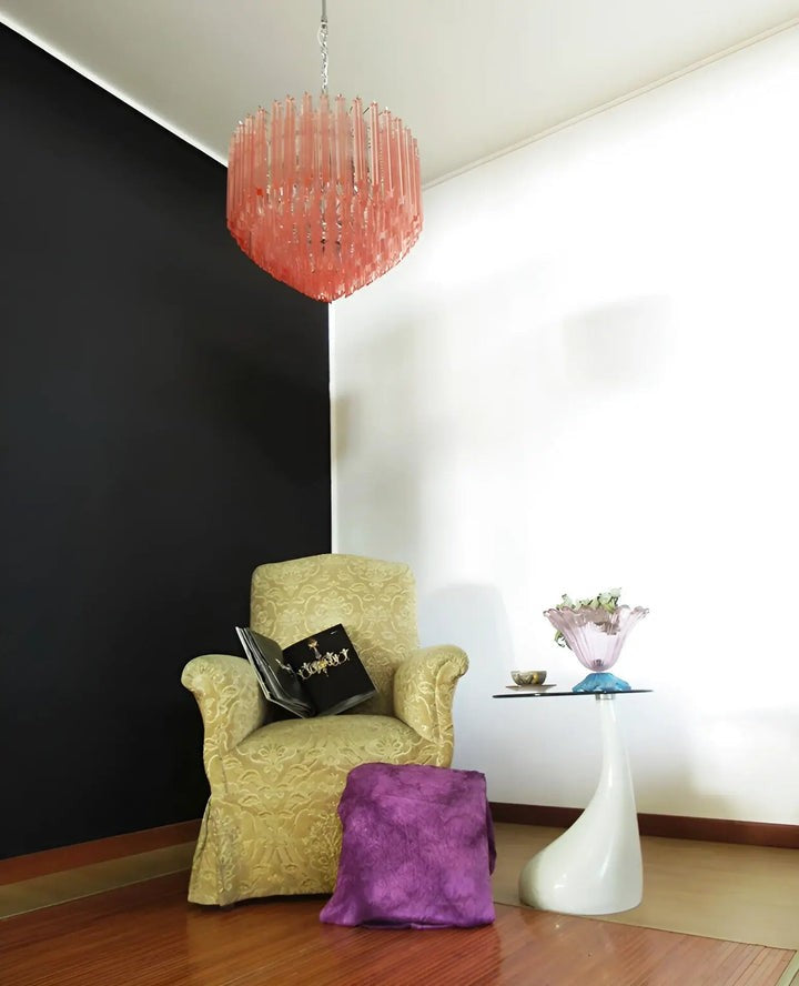 Murano Pink Prism Glass Chandelier