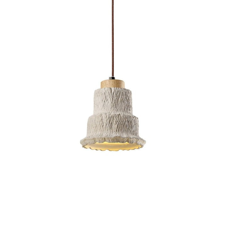 Natural Travertine Boulder Pendant Light with Wood Accents