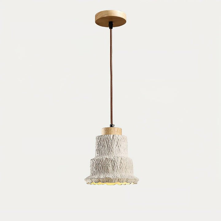 Natural Travertine Boulder Pendant Light with Wood Accents